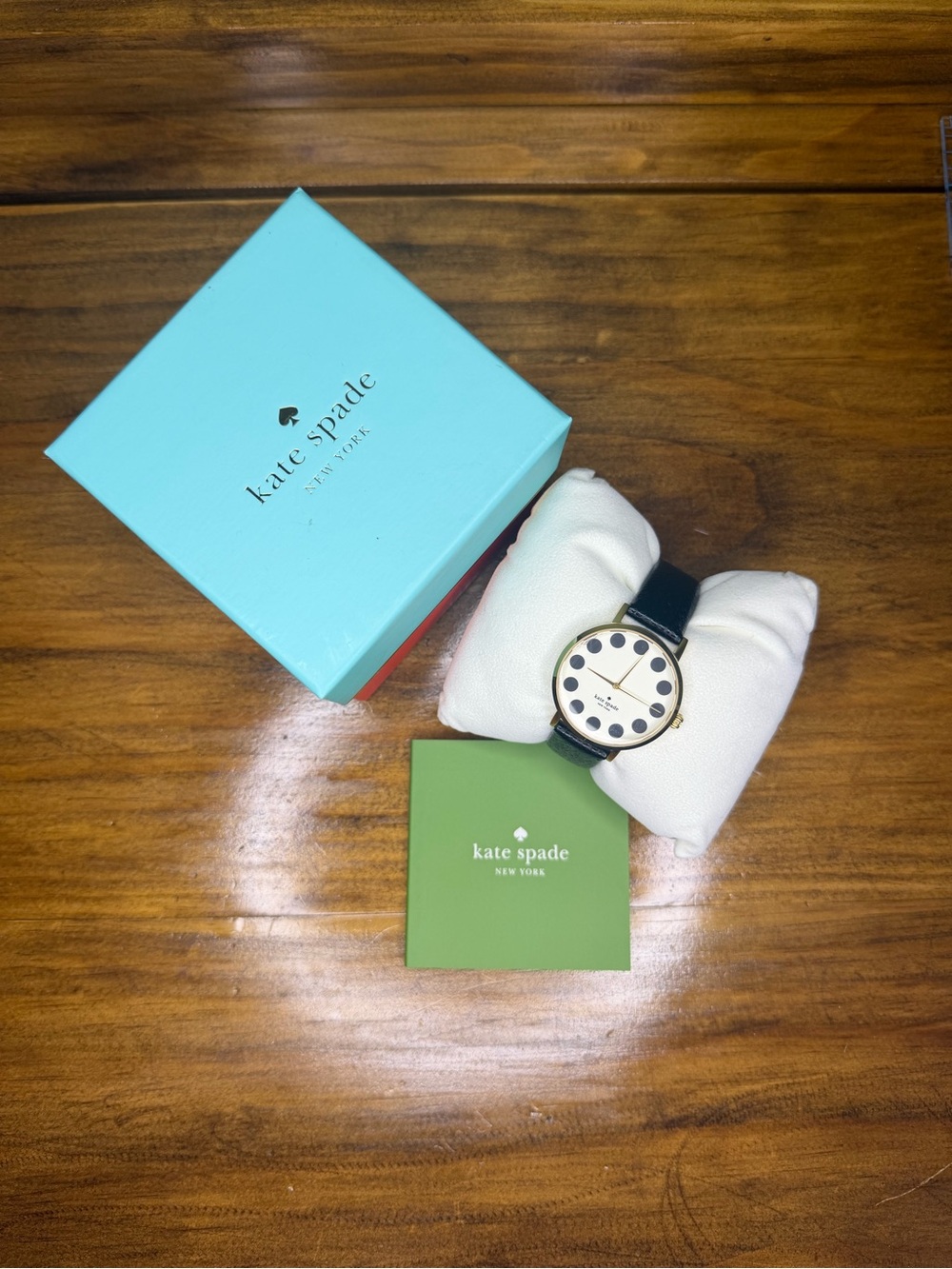 kate spade Gold-Tone Watch with Black Polka Dot Dial and Black Strap